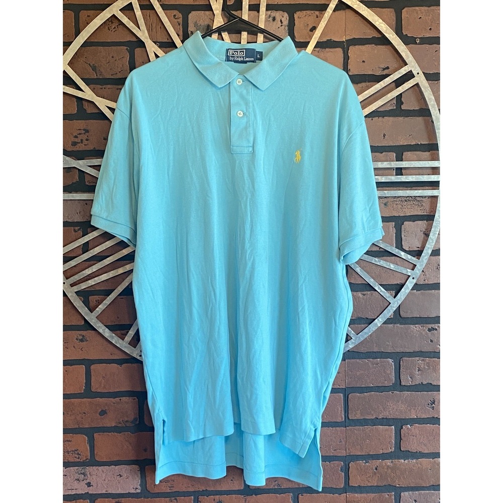 Men's Polo Ralph Lauren Short Sleeve Polo Shirt Light Blue/Yellow Size L